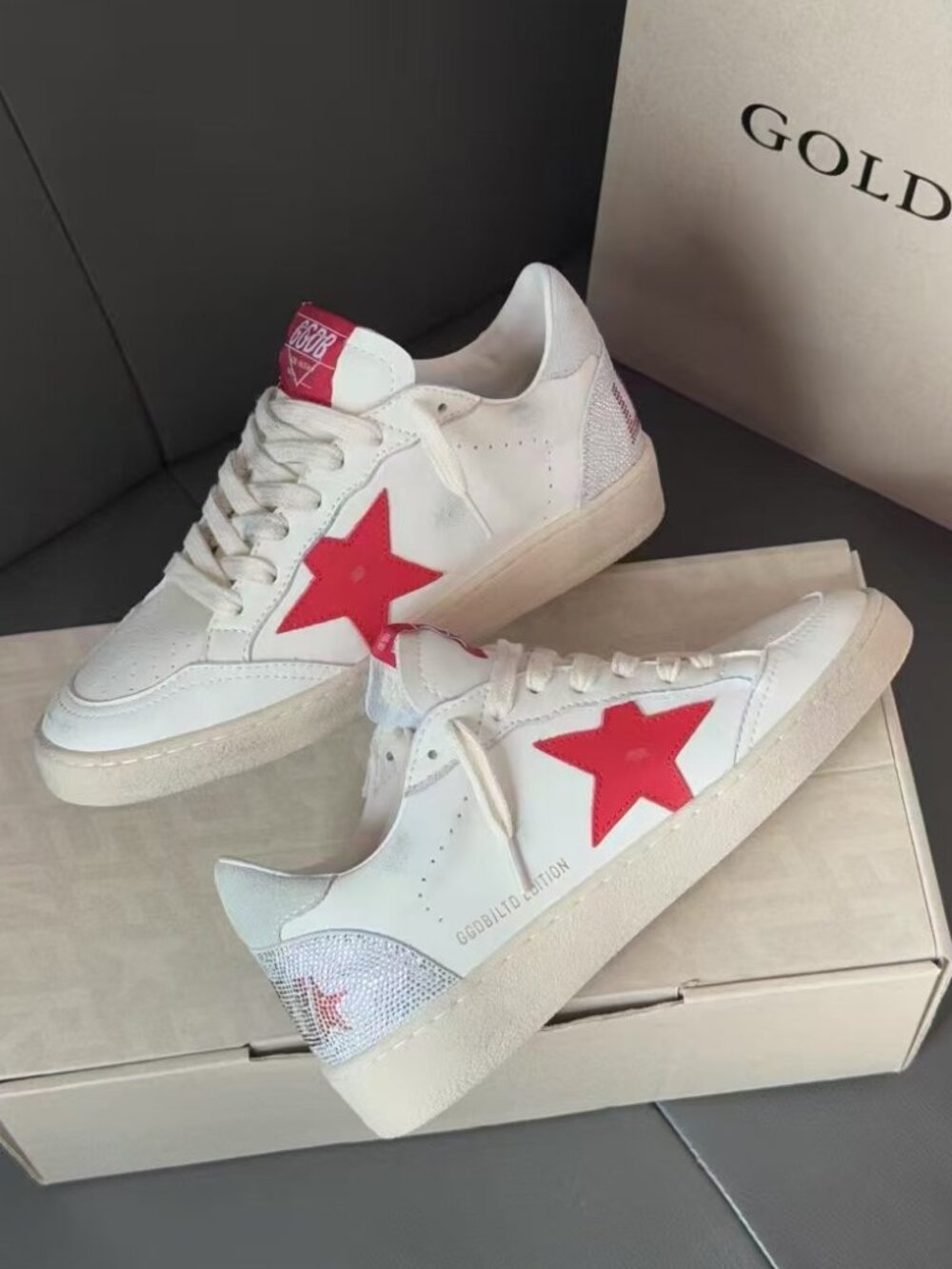 Golden Goose Ball Star Sneakers with Red Star